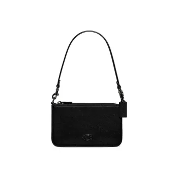 COACH Cross Grain Leather With Canvas Clutch Handbag, Shoulder Bag Women's Black