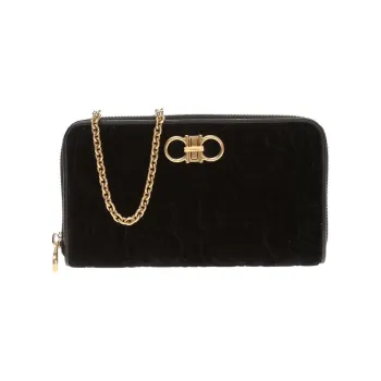 FERRAGAMO Velvet Shoulder Bag Crossbody Bag Wallet Mini Women's Black