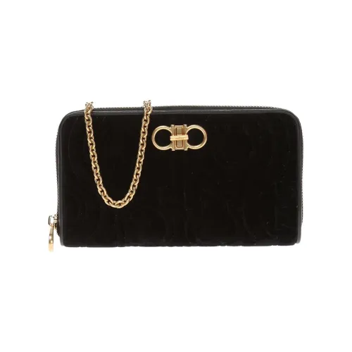 FERRAGAMO Velvet Shoulder Bag Crossbody Bag Wallet Mini Women's Black