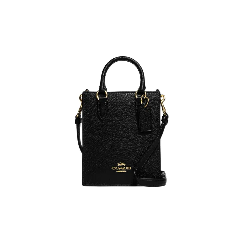 COACH N/S Pebbled Leather Tote Bag Shopping Bag Handbag Shoulder Bag Crossbody Bag Mini Women's Black-0