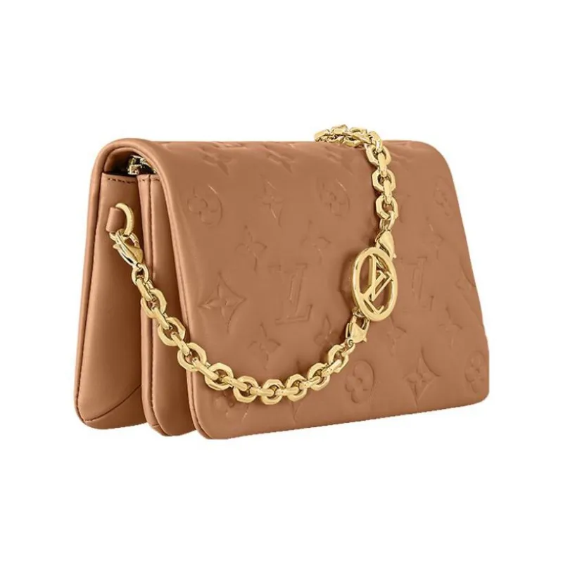 LOUIS VUITTON Pochette Coussin Embossed Sheepskin Shoulder Bag Women's Brown-1