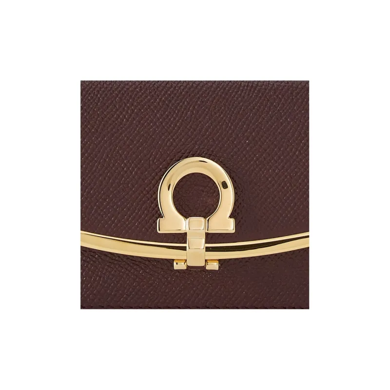 FERRAGAMO Cow Leather Business Card Holder Women's Coffee-4