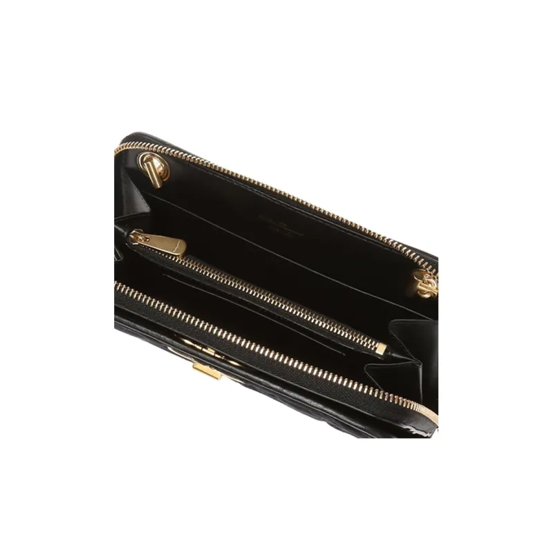 FERRAGAMO Velvet Shoulder Bag Crossbody Bag Wallet Mini Women's Black-4