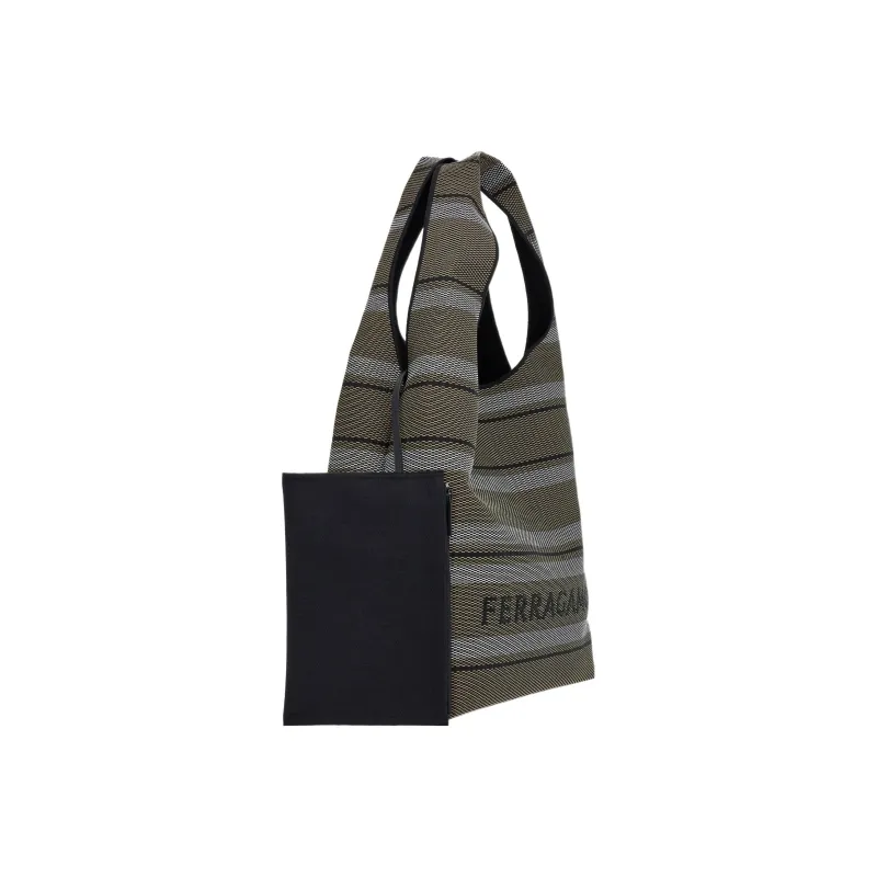 FERRAGAMO Woven Material Shopping Bags Men's Gray/Bone-1