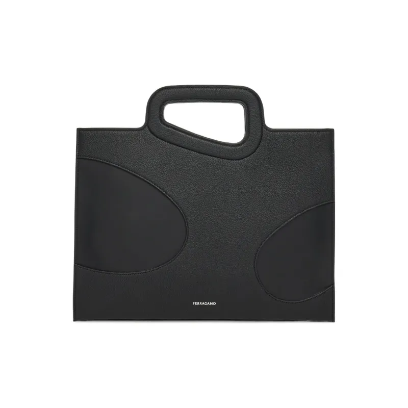 FERRAGAMO Leather Portable Briefcase Men's Black-0