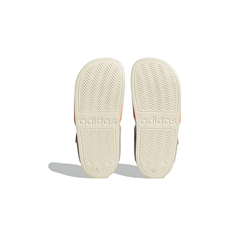 Adidas Adilette Series Sandals Anti Slip Wear Resistant Children's Sandals Gray Orange White Kids'-5