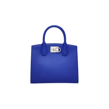 FERRAGAMO Studio Cow Leather Box Bag Shoulder Bag Crossbody Bag Handbag Small Size Women's Light Blue