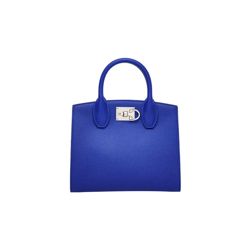 FERRAGAMO Studio Cow Leather Box Bag Shoulder Bag Crossbody Bag Handbag Small Size Women's Light Blue-0
