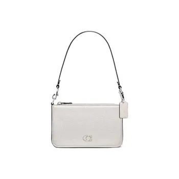 COACH Pouch Cross Grain Leather With Canvas Clutch Handbag, Shoulder Bag Trumpets Women's White