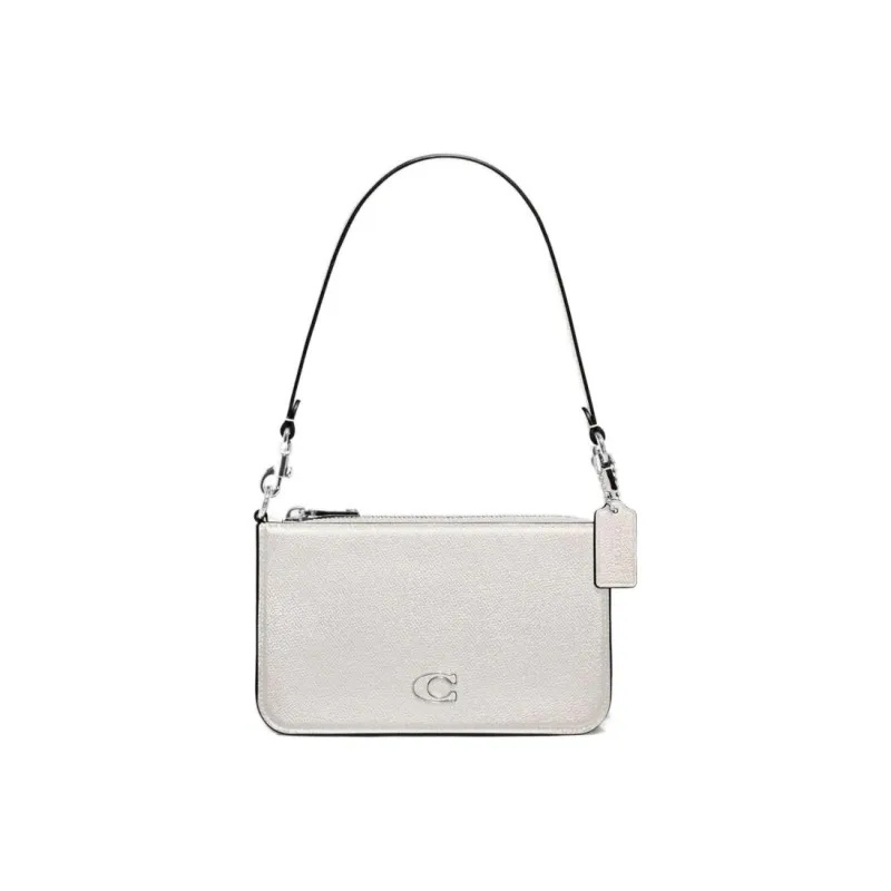 COACH Pouch Cross Grain Leather With Canvas Clutch Handbag, Shoulder Bag Trumpets Women's White-0