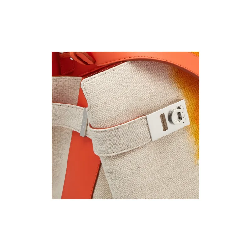 FERRAGAMO Canvas Bag, Tote Bag, Shopping Bag, Handbag Regular Men's White/Orange-4