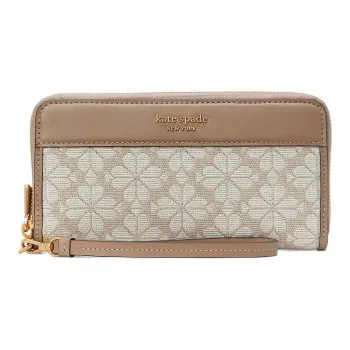 Kate Spade Spade Flower Leather Patchwork With Jacquard Wrist Pouch Coin Purse Wallet Women's White & Brown
