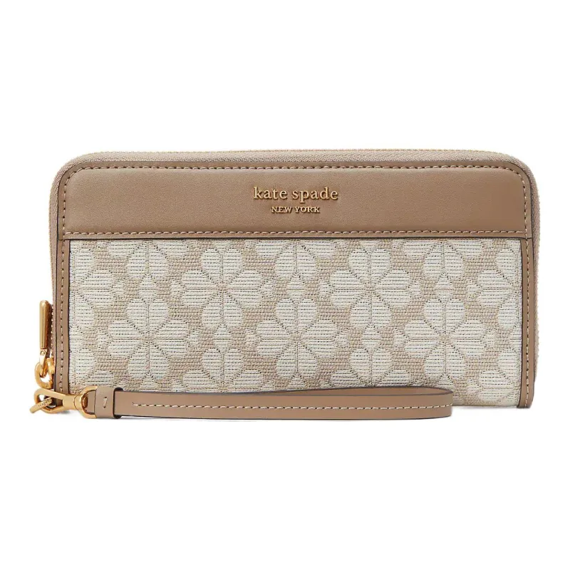 Kate Spade Spade Flower Leather Patchwork With Jacquard Wrist Pouch Coin Purse Wallet Women's White & Brown-0