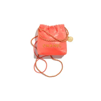 CHANEL 22Bag Shiny Calfskin Bucket Bags Shoulder Bag Crossbody Bag Mini Women's Coral Orange Red
