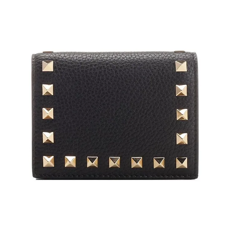 Valentino Rockstud Calfskin Wallet Card Holder Regular Women's Black-2