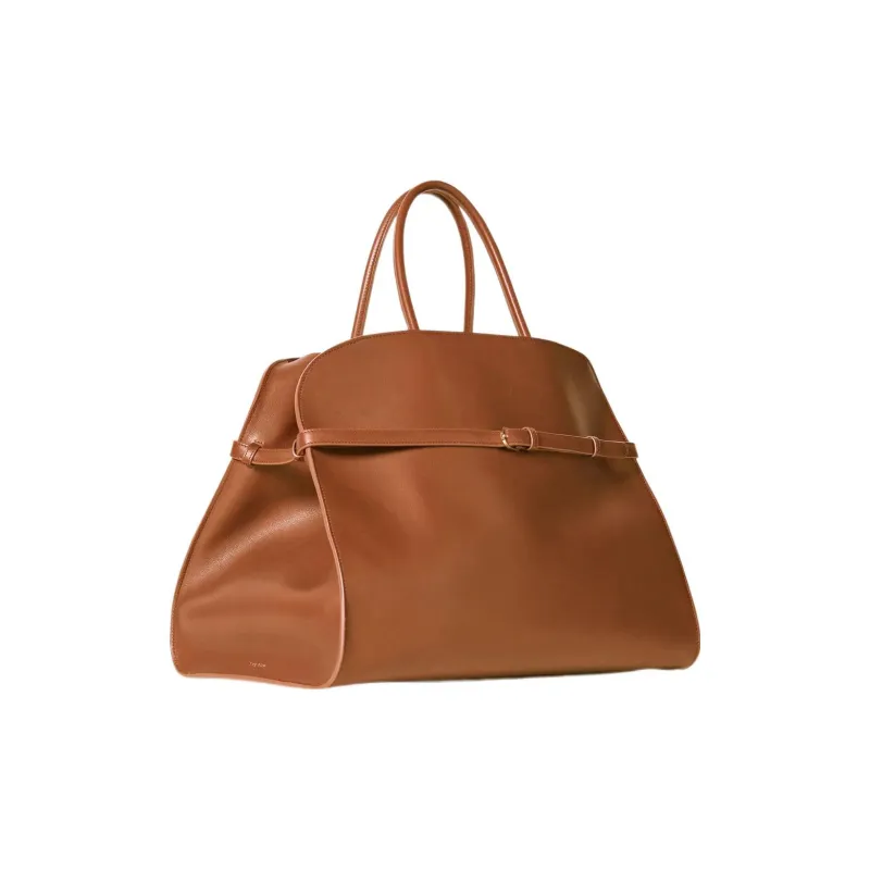 THE ROW Margau Shiny Saddle Leather Tote Bag Shopping Bag Handbag Women's Dark Brown-1