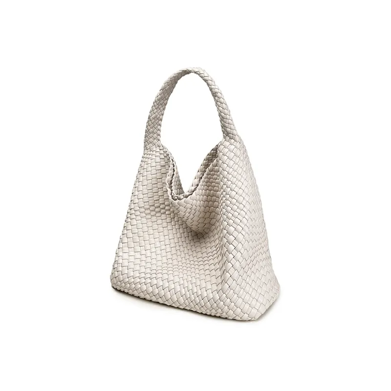 AJ AOIRJ PU Woven Bag Tote Shopping Bag Shoulder Bag Handbag Large Size Women's Mint Green/Ecru/Light Blue-4
