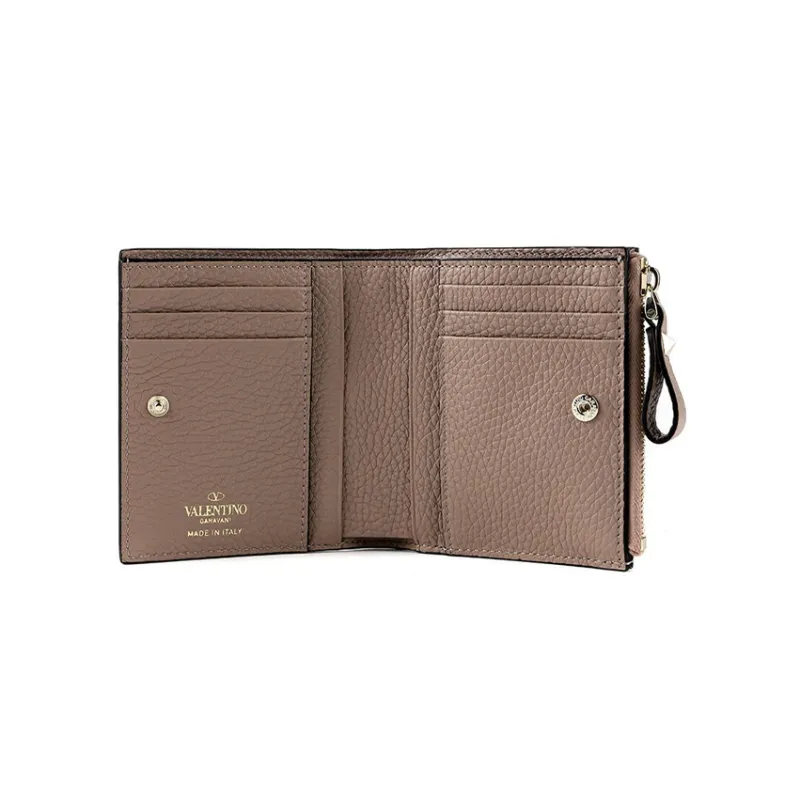 Valentino Rockstud Grained Calfskin Wallet Coin Purse Card Holder Small Size Women's Pink-3