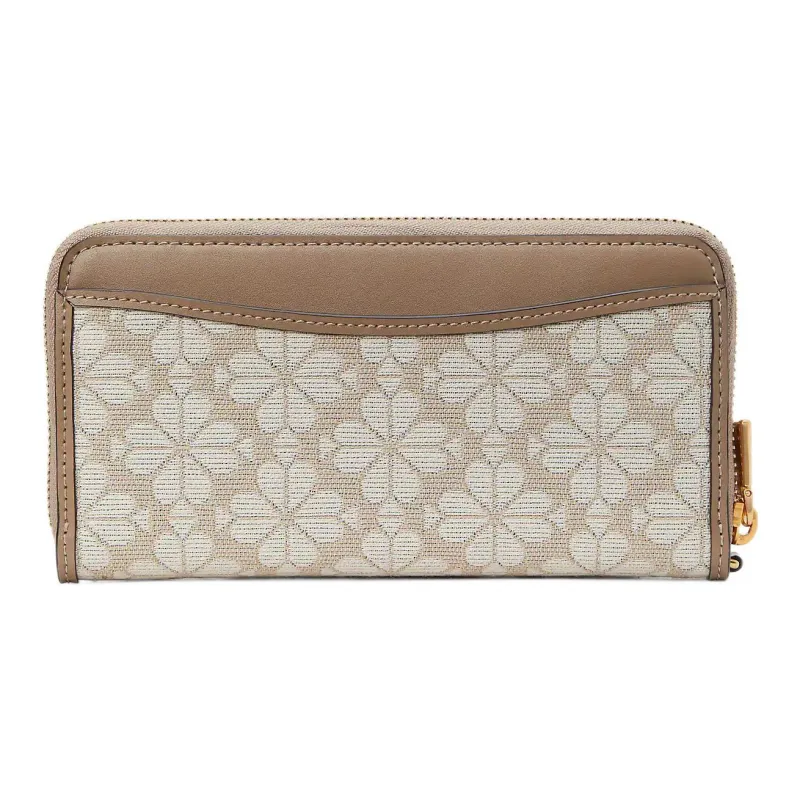 Kate Spade Spade Flower Leather Patchwork With Jacquard Wrist Pouch Coin Purse Wallet Women's White & Brown-3