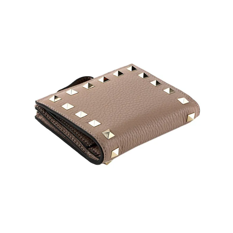Valentino Rockstud Grained Calfskin Wallet Coin Purse Card Holder Small Size Women's Pink-1