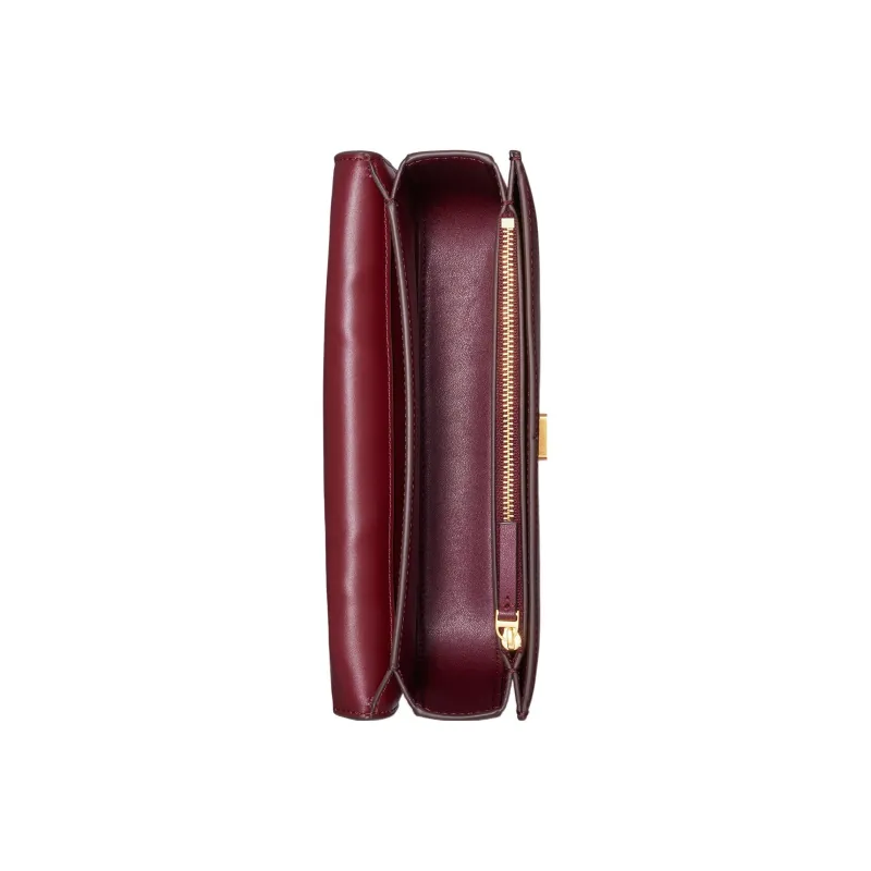 TORY BURCH Eleanor Embossed Leather Box Bag, Shoulder Bag, Crossbody Bag Trumpets Women's Burgundy-2
