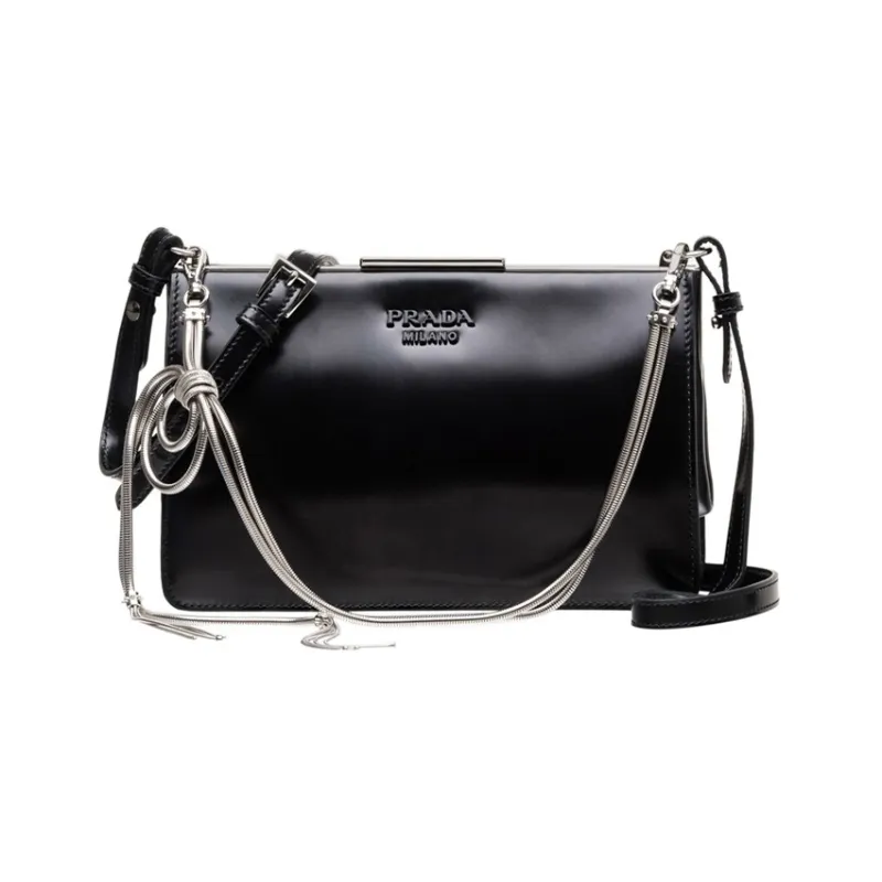 PRADA Leather Shoulder Bag Crossbody Bag Regular Women's Black-0