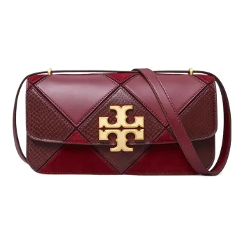 TORY BURCH Eleanor Embossed Leather Box Bag Shoulder Bag Crossbody Bag Small Size Women's Burgundy
