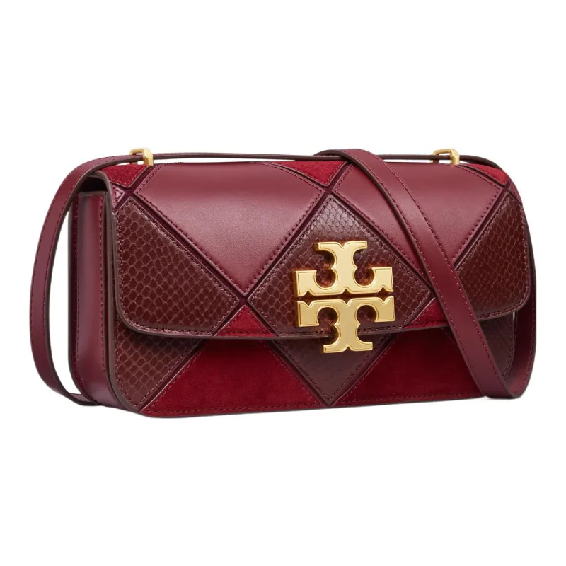 TORY BURCH Eleanor Embossed Leather Box Bag, Shoulder Bag, Crossbody Bag Trumpets Women's Burgundy-1