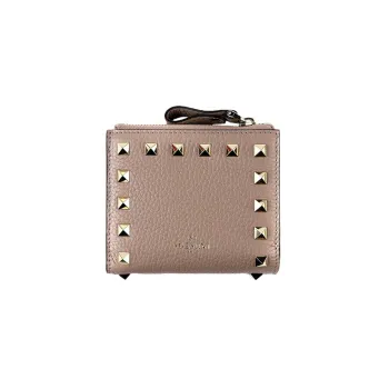 Valentino Rockstud Grained Calfskin Wallet Coin Purse Card Holder Small Size Women's Pink