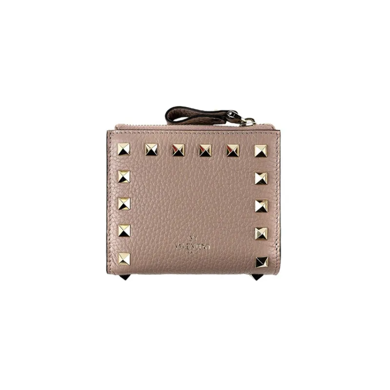 Valentino Rockstud Grained Calfskin Wallet Coin Purse Card Holder Small Size Women's Pink-0