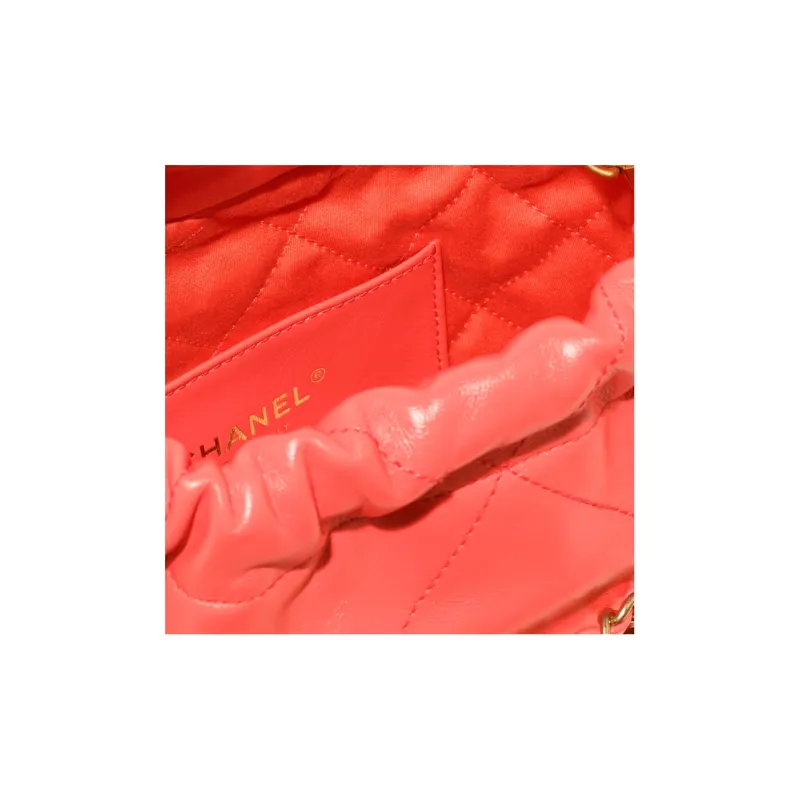 CHANEL 22Bag Bright Calfskin Bucket Bag, Shoulder Bag, Crossbody Bag Mini Women's Coral Orange Red-3