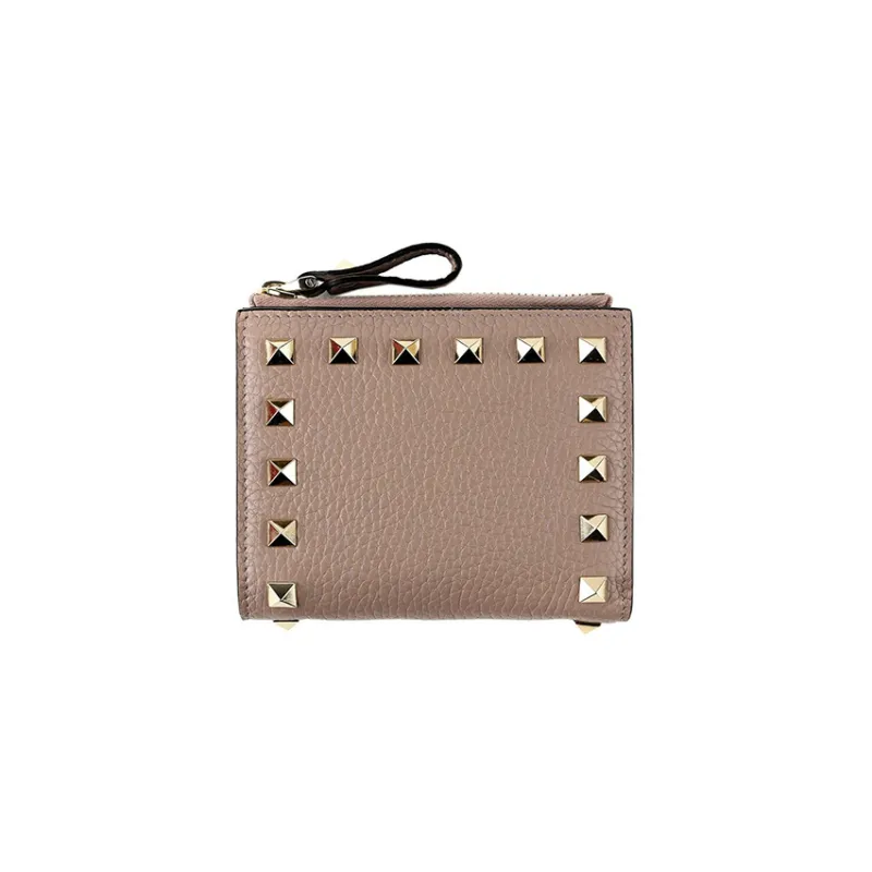 Valentino Rockstud Grained Calfskin Wallet Coin Purse Card Holder Small Size Women's Pink-2
