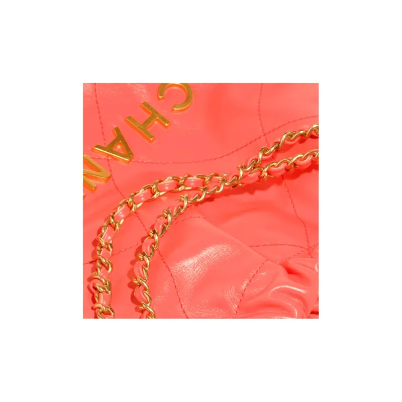 CHANEL 22Bag Bright Calfskin Bucket Bag, Shoulder Bag, Crossbody Bag Mini Women's Coral Orange Red-2