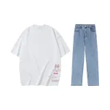 Set (white T-shirt + crushed ice blue jeans)