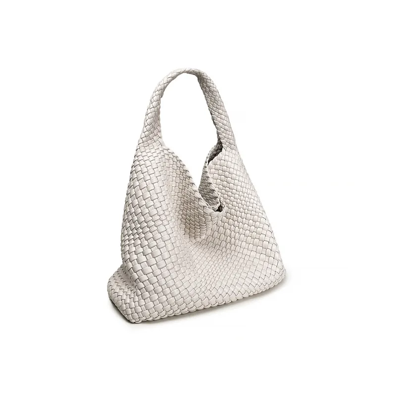 AJ AOIRJ PU Woven Bag Tote Shopping Bag Shoulder Bag Handbag Large Size Women's Mint Green/Ecru/Light Blue-5