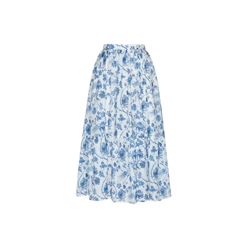 SUPIN Casual Long Skirts Women's Blue And White Porcelain