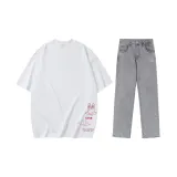 Set (white T-shirt + metallic gray jeans)