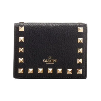 Valentino Rockstud Calfskin Wallet Card Holder Regular Women's Black