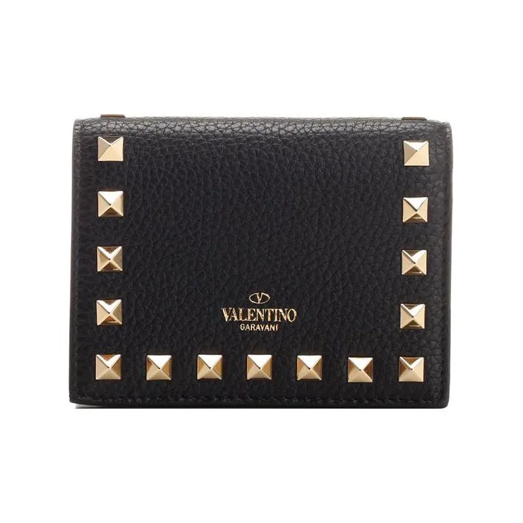 Valentino Rockstud Calfskin Wallet Card Holder Regular Women's Black-0