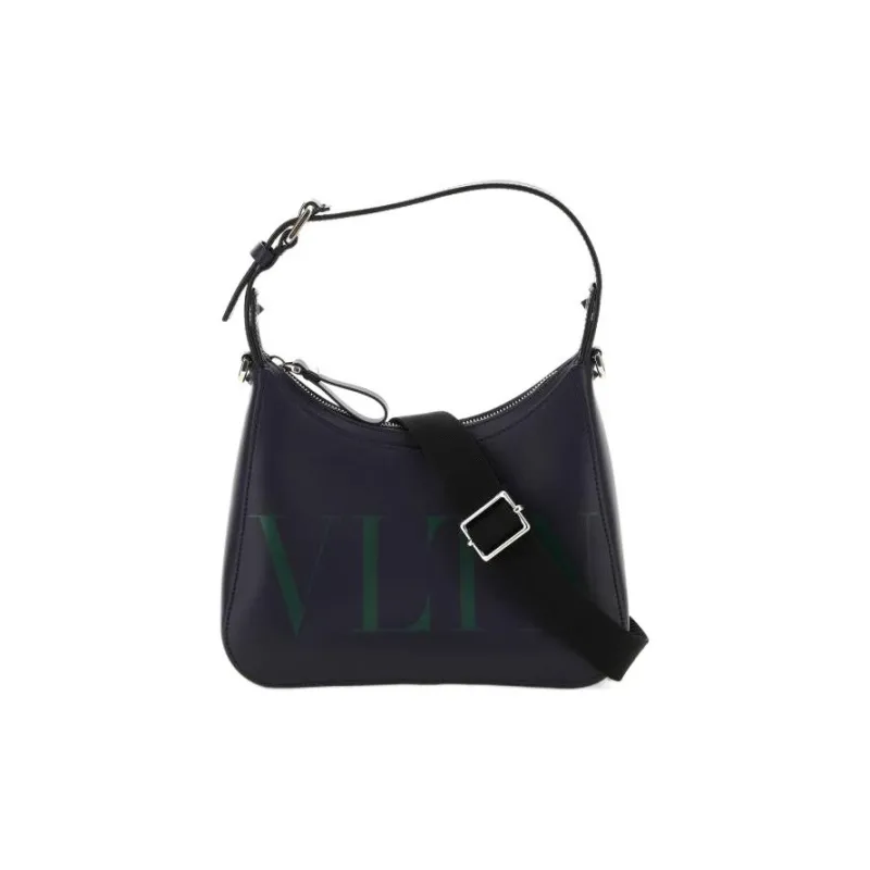 Valentino GARAVANI Leather Hobo Handbag Hobo Bag Shoulder Bag Crossbody Bag Handbag Men's Black Green-0