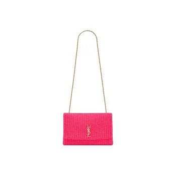 SAINT LAURENT KATE Cow Leather, Textile Chain Bag, Crossbody Bag, Shoulder Bag Women's Neon Pink
