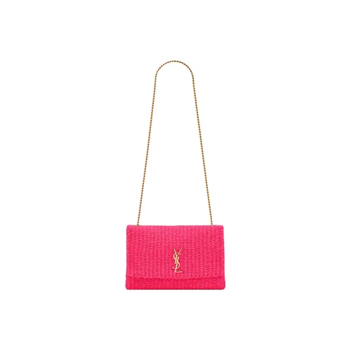 SAINT LAURENT KATE Cow Leather, Textile Chain Bag, Crossbody Bag, Shoulder Bag Women's Neon Pink