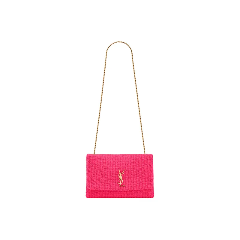 SAINT LAURENT KATE Cow Leather, Textile Chain Bag, Crossbody Bag, Shoulder Bag Women's Neon Pink-0