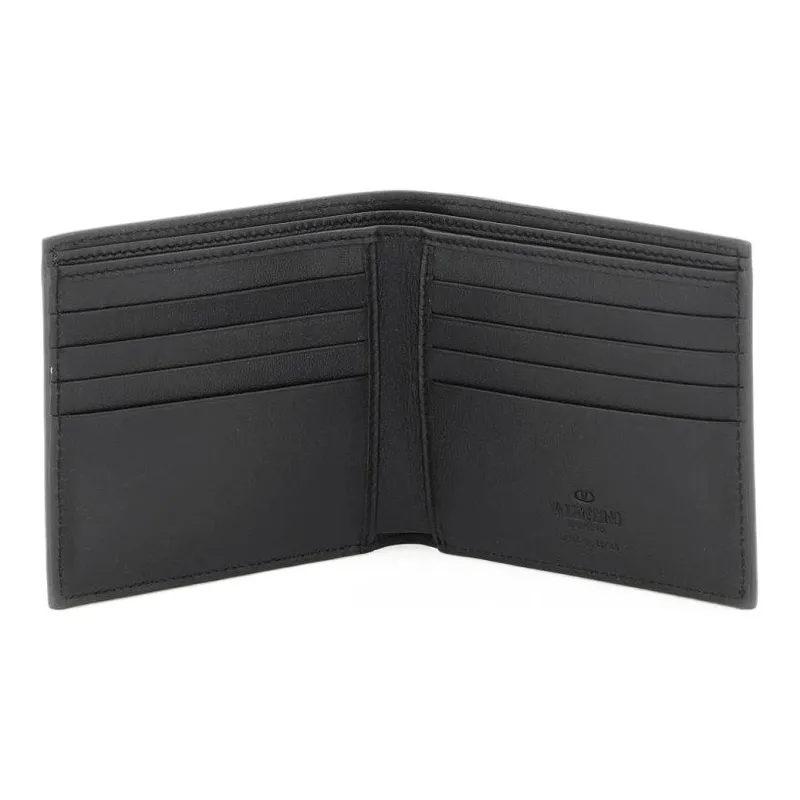 Valentino Calfskin Wallet Men's Black/Blue-3