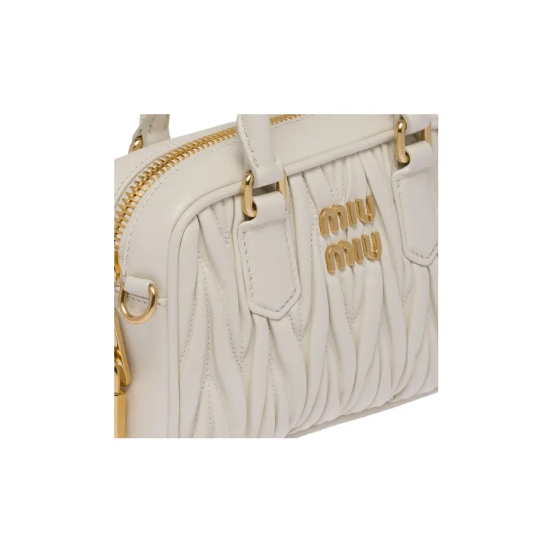 MIU MIU Arcadie Collection Matelassé Soft Sheep Leather Shoulder Bag Crossbody Bag Handbag Women's White-4