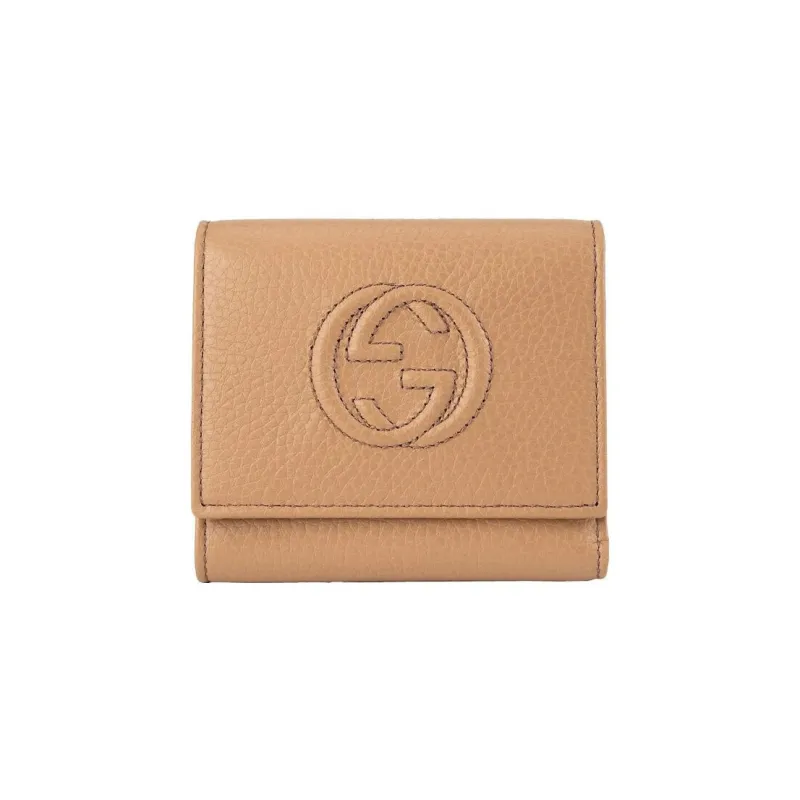 GUCCI Litchi Grain Cow Leather Wallet Women's Apricot-0