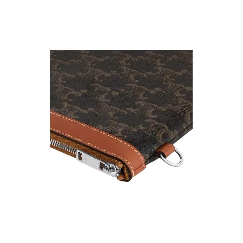 CELINE Canvas With Calfskin Clutch Men's Brown-4