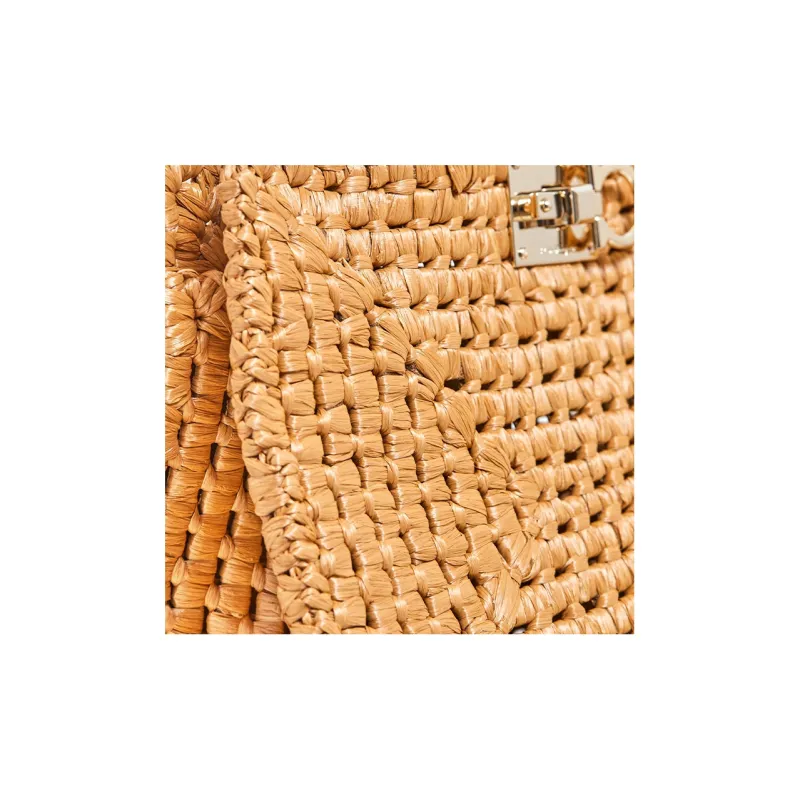 FERRAGAMO Studio Calfskin With Raffia Box Bag Handbag Women's Nude-6