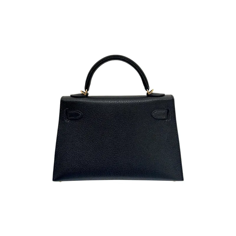 HERMES Mini Kelly Generation 1 Mysore Goat Skin Kelly Bag One Shoulder Handbags Mini Women's Noir Black-3