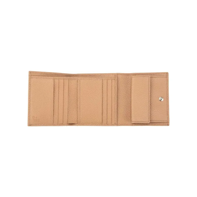 GUCCI Litchi Grain Cow Leather Wallet Women's Apricot-4
